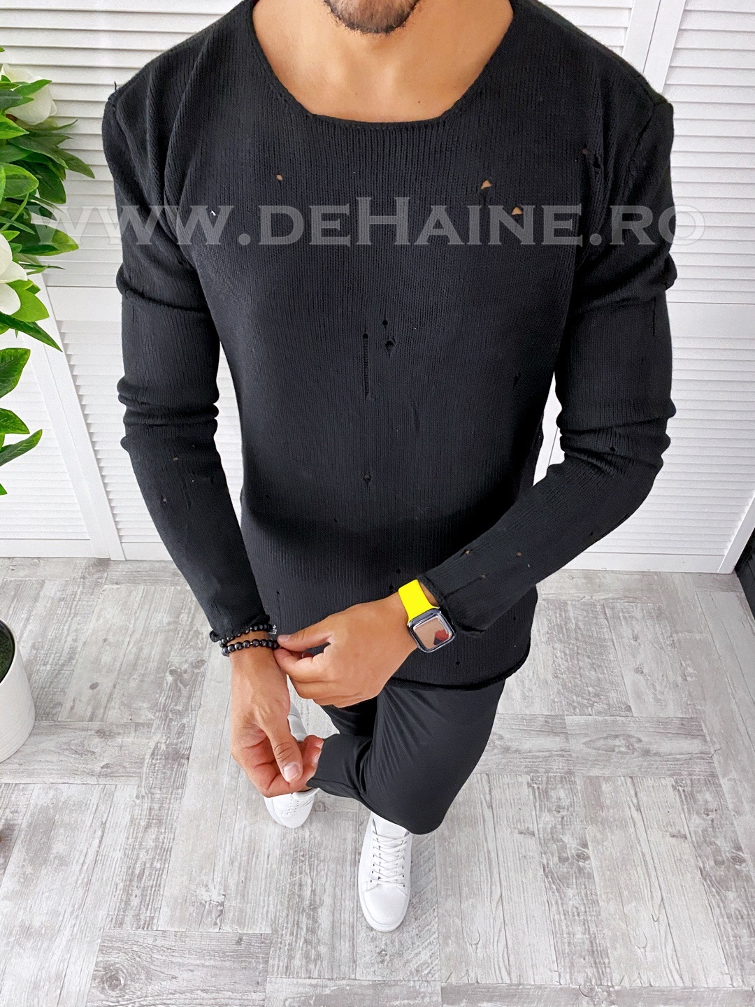 Pulover barbati gros slim fit negru t3595 n5-3